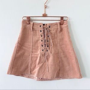 LF Pink Lace Up Corduroy Skirt